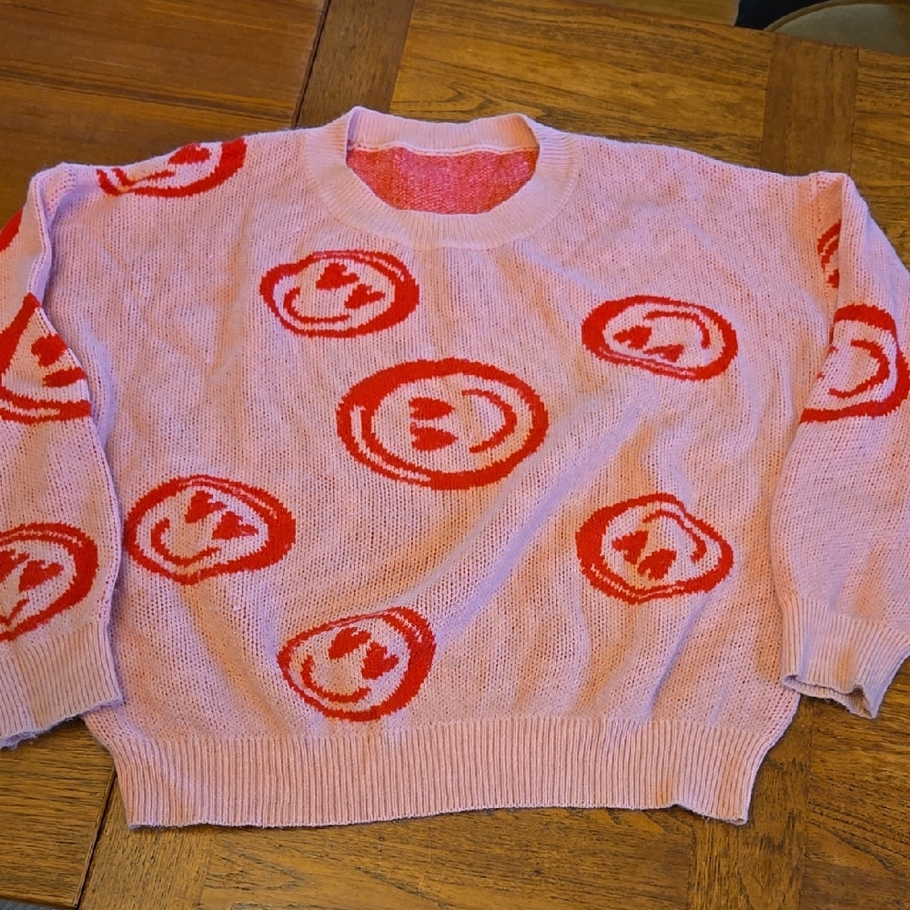 SHEIN Pink and Red Smiley Sweater